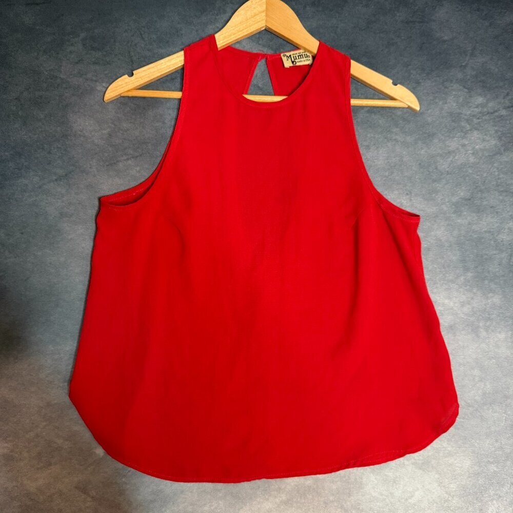 Y2K Mumu Made in USA Elegant Solid Retro Red Color Halter Top Fits Size S
